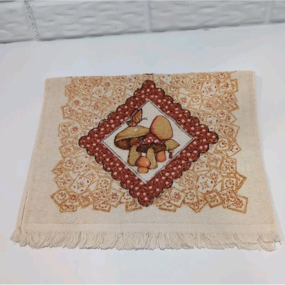Vintage Retro Mushroom Butterfly Gold Orange Cottage Core Granny Kitchen Towel